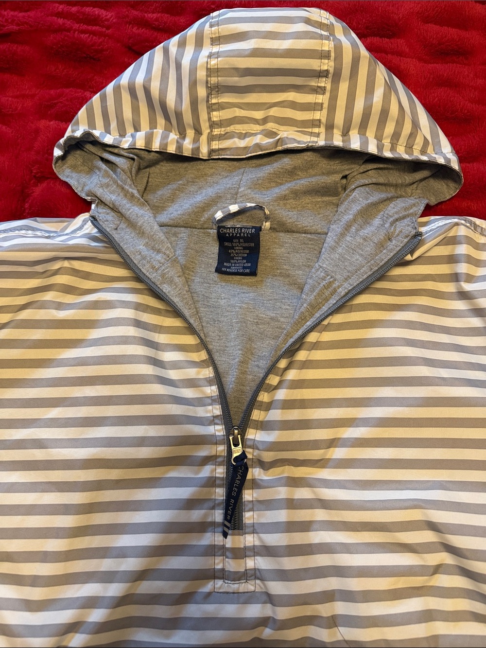 Charles River Apparel Gray and White Striped Hooded Utility Jacket - Picture 6 of 7
